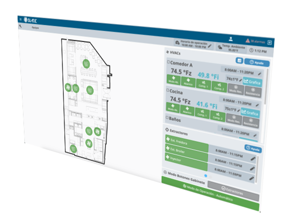 Captura de pantalla de la interfaz de Control de Equipos HVAC