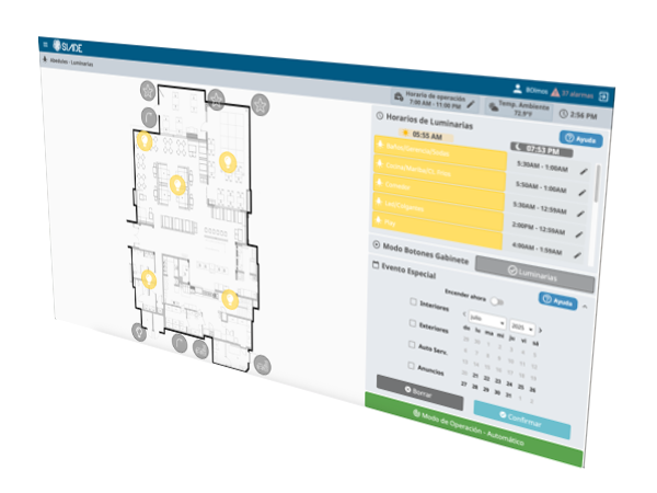 Captura de pantalla de la interfaz de Control de Iluminación